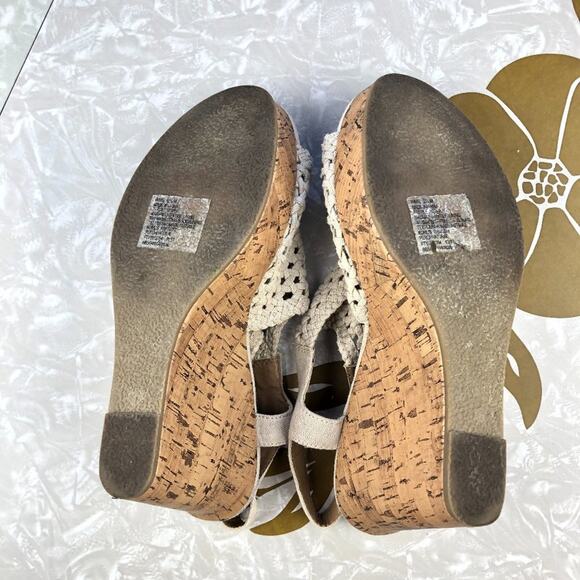 SO Natural Cream Tan Perch Basket Woven Cork Wedge Strappy Heel Sandal Shoes - Picture 9 of 11